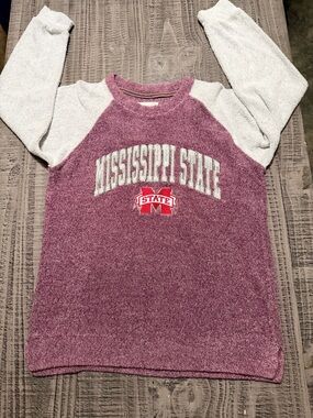 Pressbox Maroon and Light Gray Crewneck Mississippi State Graphic Sweater